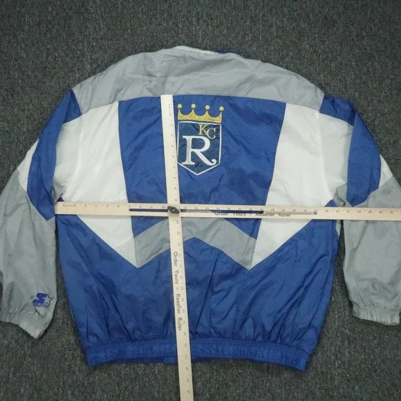 VINTAGE Kansas City Royals Jacket Men XL Blue Gray Starter Full Zip Windbreaker